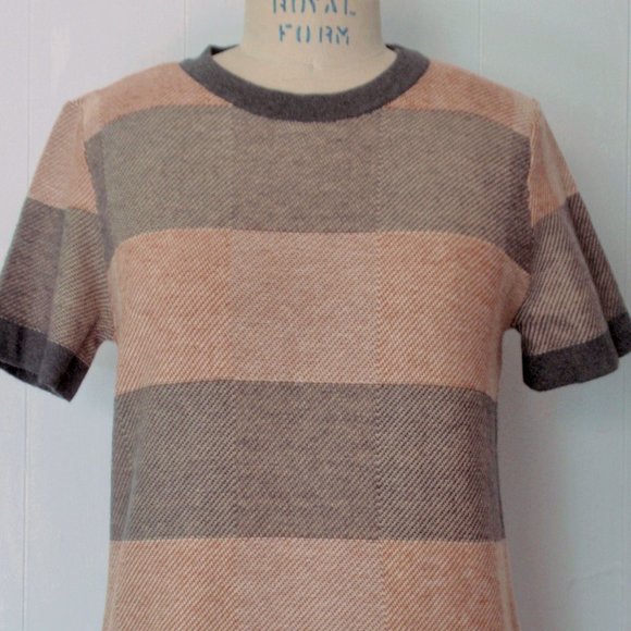 FOREVER 21 GRAY RUST PLAID ANGORA BLEND SHORT SLEEVE KNIT SWEATER L NWT - Picture 5 of 7